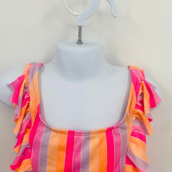 Cat & Jack Ruffled Striped One-Piece Swimsuit - Size Medium - Picture 2 of 8